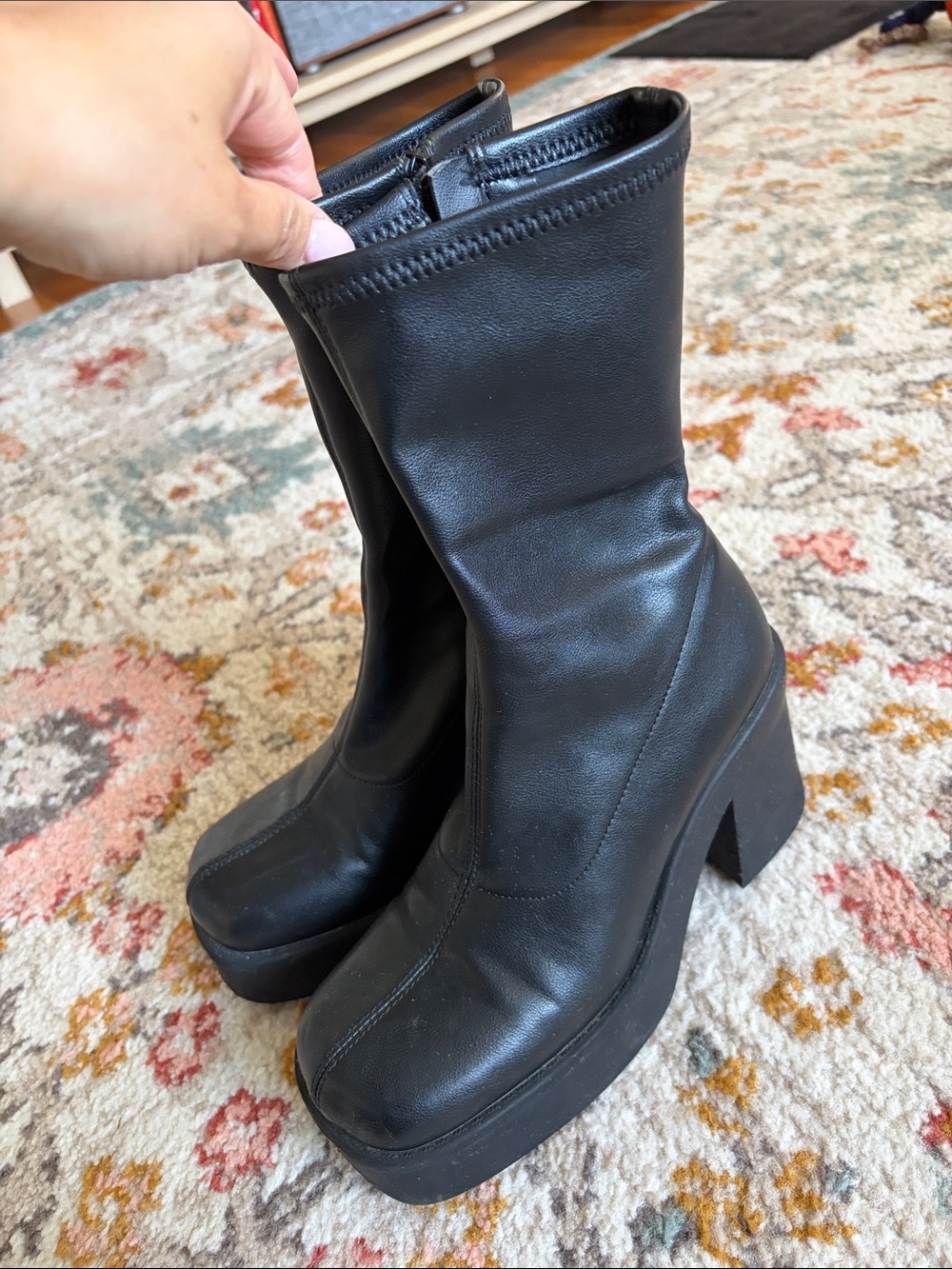 Steve Madden Black Platform Mid-Calf Block Heel Boots